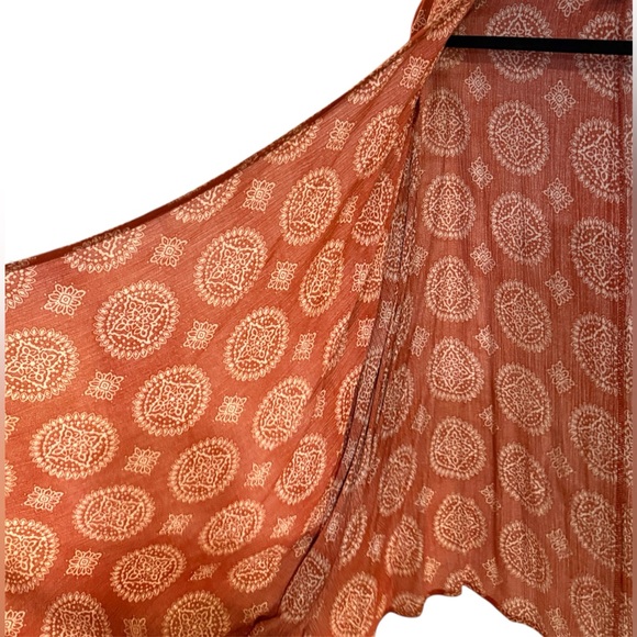 Forever 21 Boho Print Kimono Cardigan Rust Orange Size Small - Picture 5 of 9